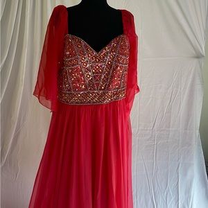 Beautiful Beaded Sweetheart Neckline pink salmon chiffon dress